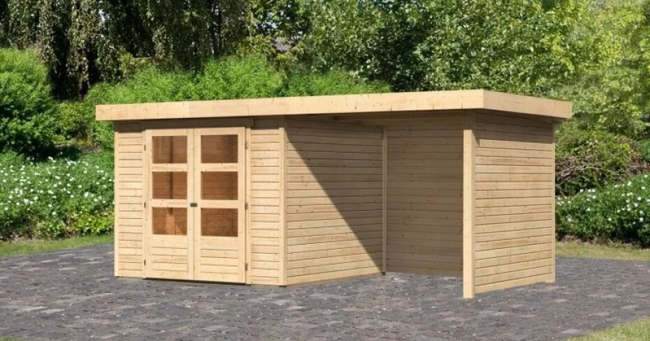 Dřevěný domek KARIBU ASKOLA 3,5 + přístavek 240 cm včetně zadní a boční stěny (77719) natur LG3246 - main (2)