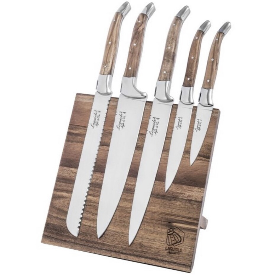 Sada nožů LUXURY, sada 6 ks, s magnetickým stojanem, olive, Laguiole - main (0)