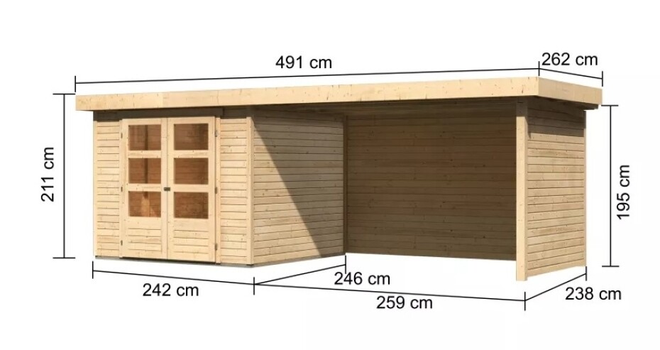 Dřevěný domek KARIBU ASKOLA 3,5 + přístavek 280 cm včetně zadní a boční stěny (77721) natur LG3252 - main (1)