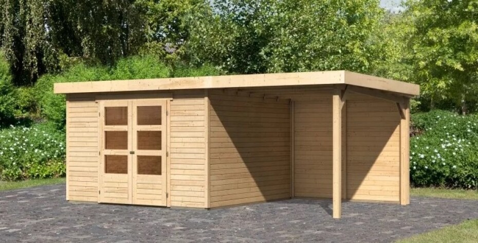 Dřevěný domek KARIBU ASKOLA 6 + přístavek 240 cm včetně zadní stěny (23503) natur LG3285 - main (2)