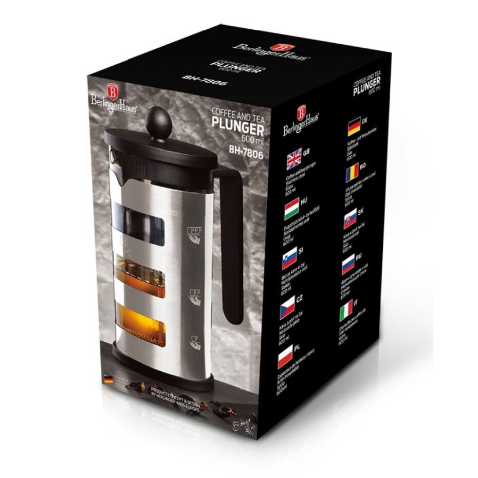 BERLINGERHAUS Konvice na čaj a kávu french press 600 ml Black Silver Collection BH-7806 - main (2)