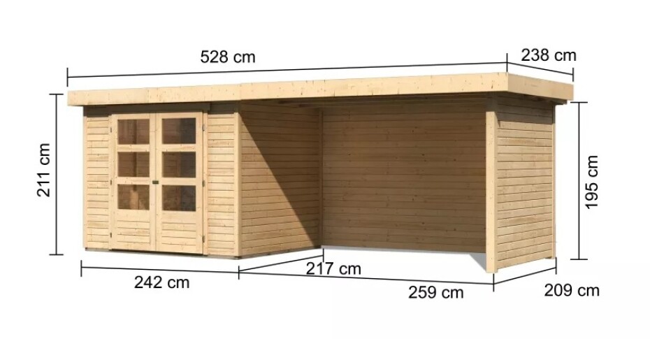 Dřevěný domek KARIBU ASKOLA 3 + přístavek 280 cm včetně zadní a boční stěny (77727) natur LG3240 - main (1)