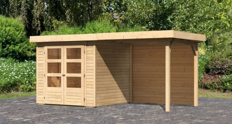 Dřevěný domek KARIBU ASKOLA 2 + přístavek 240 cm včetně zadní stěny (9164) natur LG3210 - main (2)