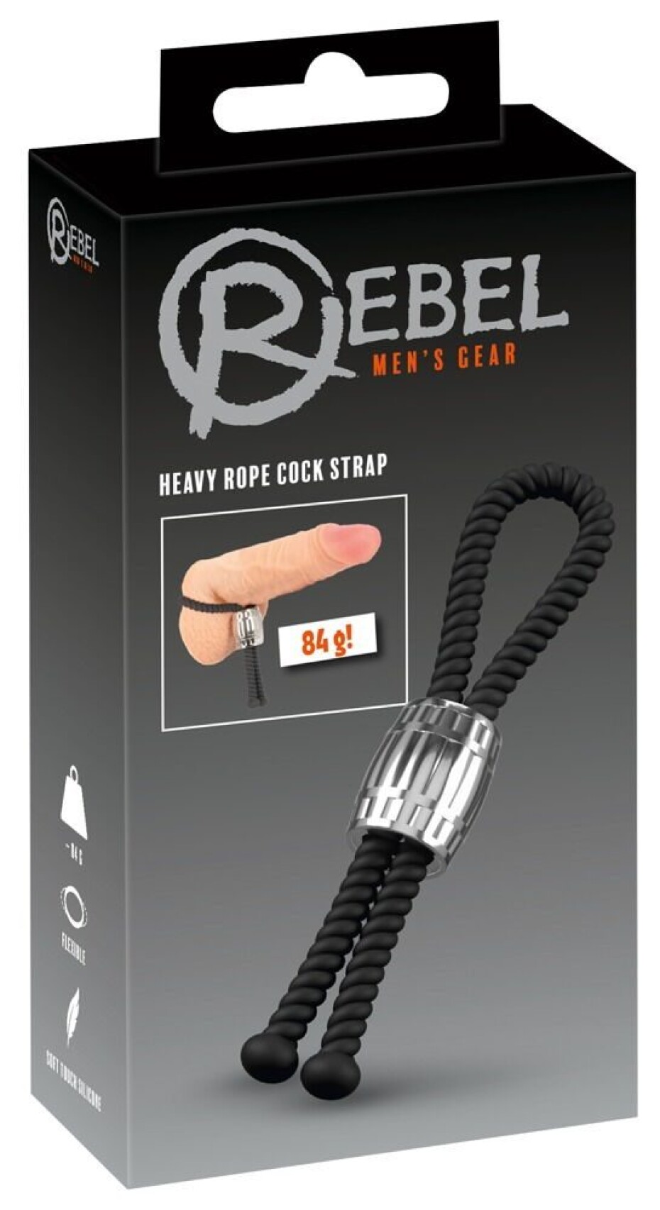 Rebel Heavy Rope Cock Strap Black - main (2)