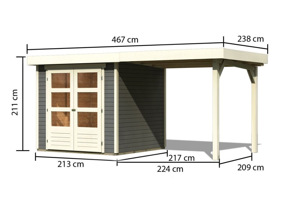 Dřevěný domek KARIBU ASKOLA 2 + přístavek 240 cm (82904) šedý LG1763 - main (1)