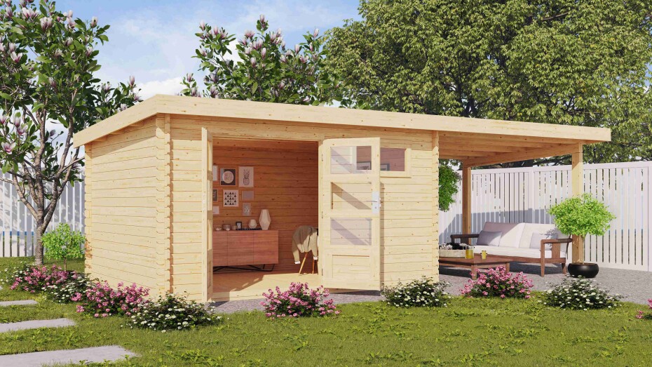 Dřevěný domek KARIBU BASTRUP 8 + přístavek 300cm (79315) natur LG2940 - main (3)