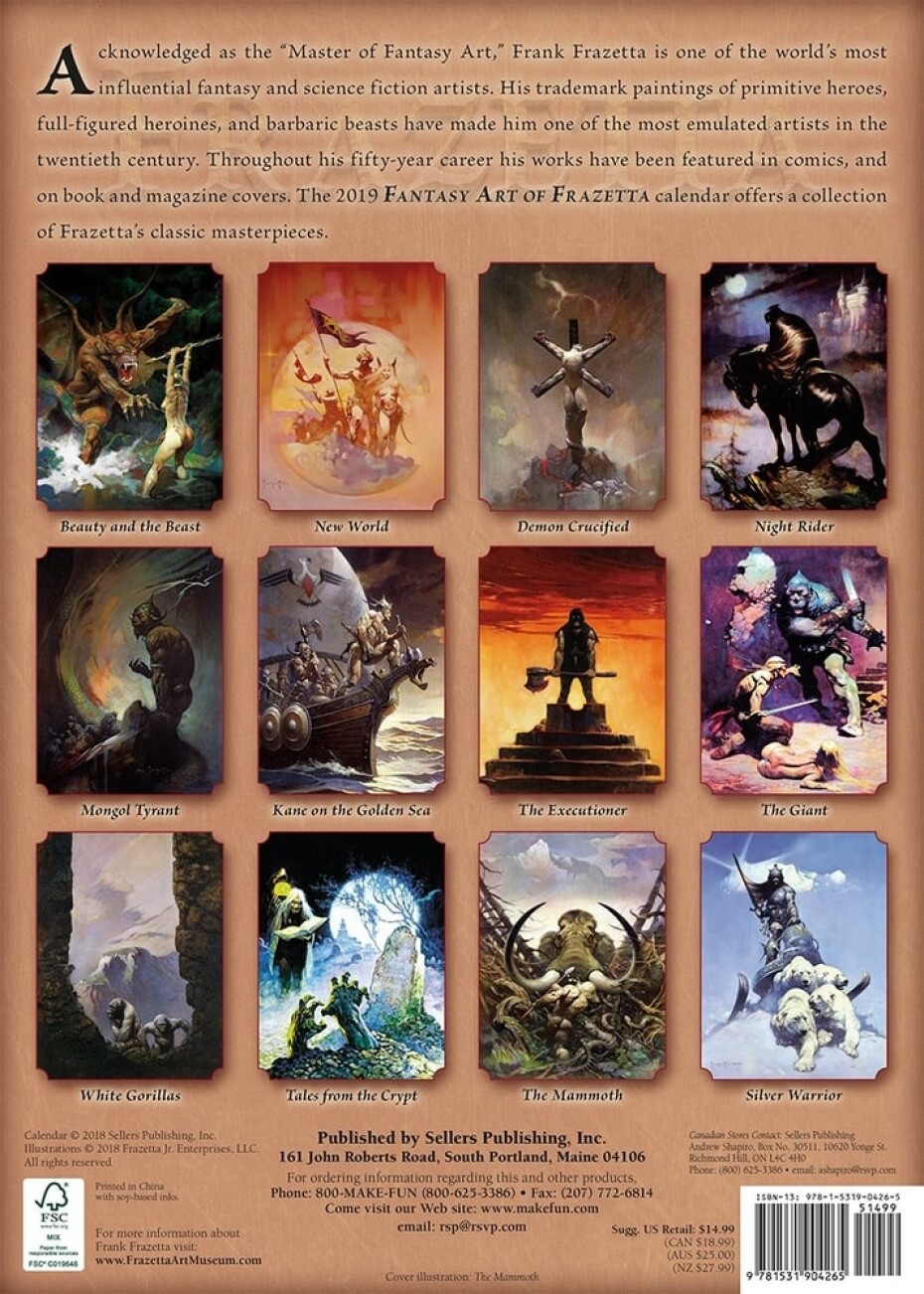 FANTASY ART OF FRANK FRAZETTA - 2019 CALENDAR ***sleva 50%!*** - main (1)