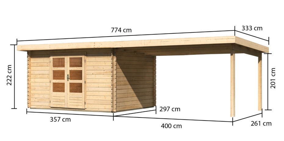 Dřevěný domek KARIBU BASTRUP 7 + přístavek 400 cm (77807) natur LG2938 - main (1)
