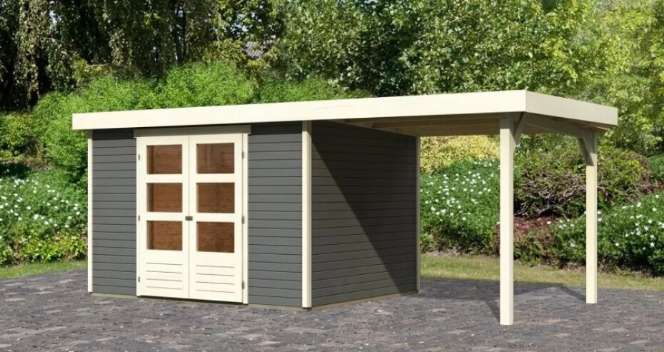Dřevěný domek KARIBU ASKOLA 5 + přístavek 240 cm (9154) šedý LG3195 - main (2)