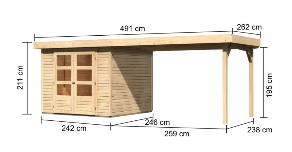 Dřevěný domek KARIBU ASKOLA 3,5 + přístavek 280 cm (77720) natur LG3189 - main (1)