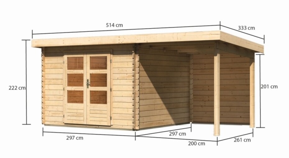 Dřevěný domek KARIBU BASTRUP 5 + přístavek 200 cm včetně zadní stěny (9309) natur LG3017 - main (1)