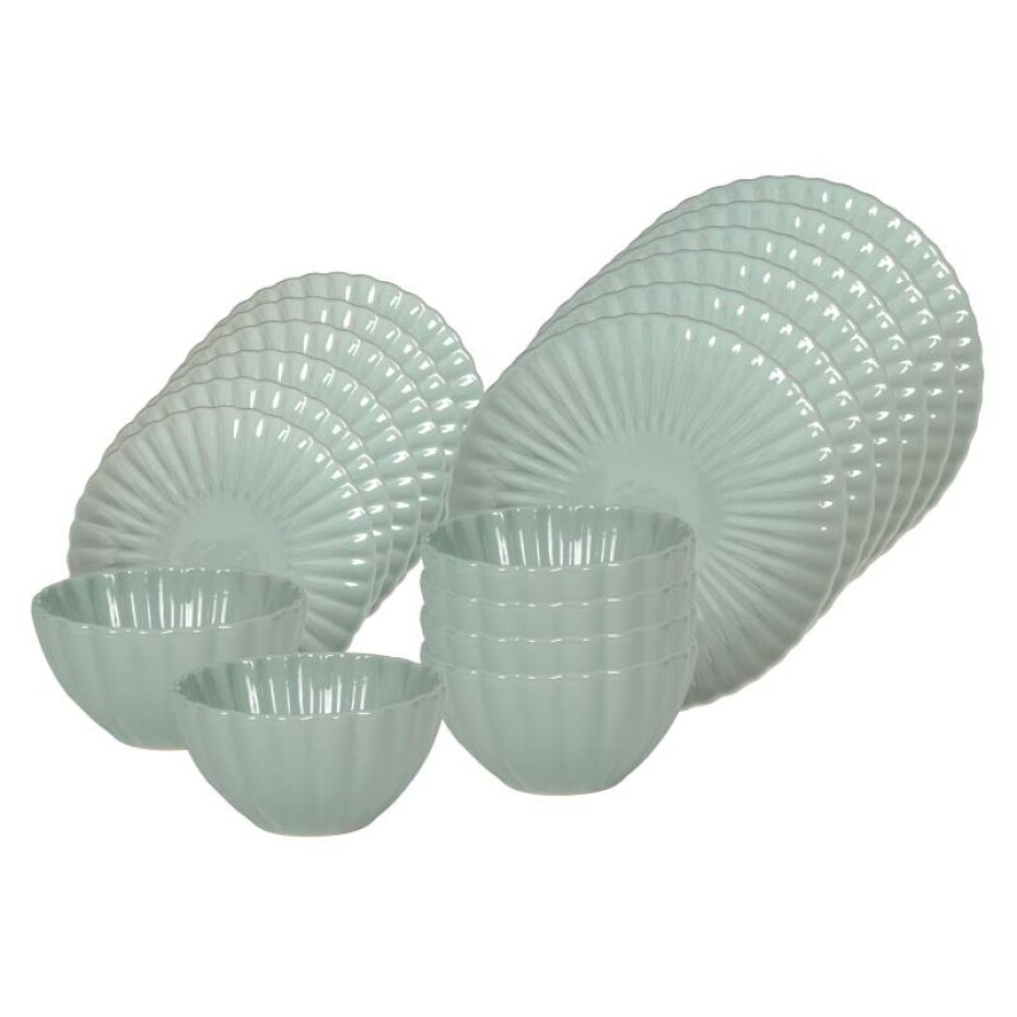 HIT Jídelní sada talířů porcelánová PEARL 18 ks zelená HT-24327959 - main (0)