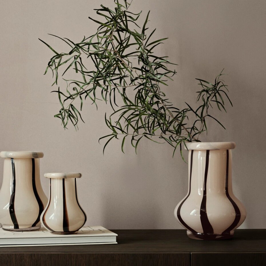 Váza RIBAN 24 cm, béžová, sklo, ferm LIVING - main (1)