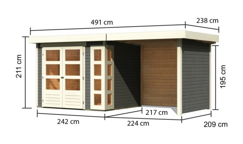 Dřevěný domek KARIBU KERKO 3 + přístavek 240 cm včetně zadní a boční stěny (82935) šedý LG2957 - main (1)