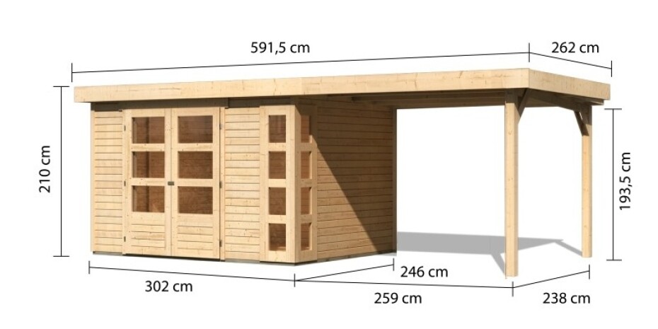 Dřevěný domek KARIBU KERKO 5 + přístavek 280 cm (9199) natur LG2989 - main (1)