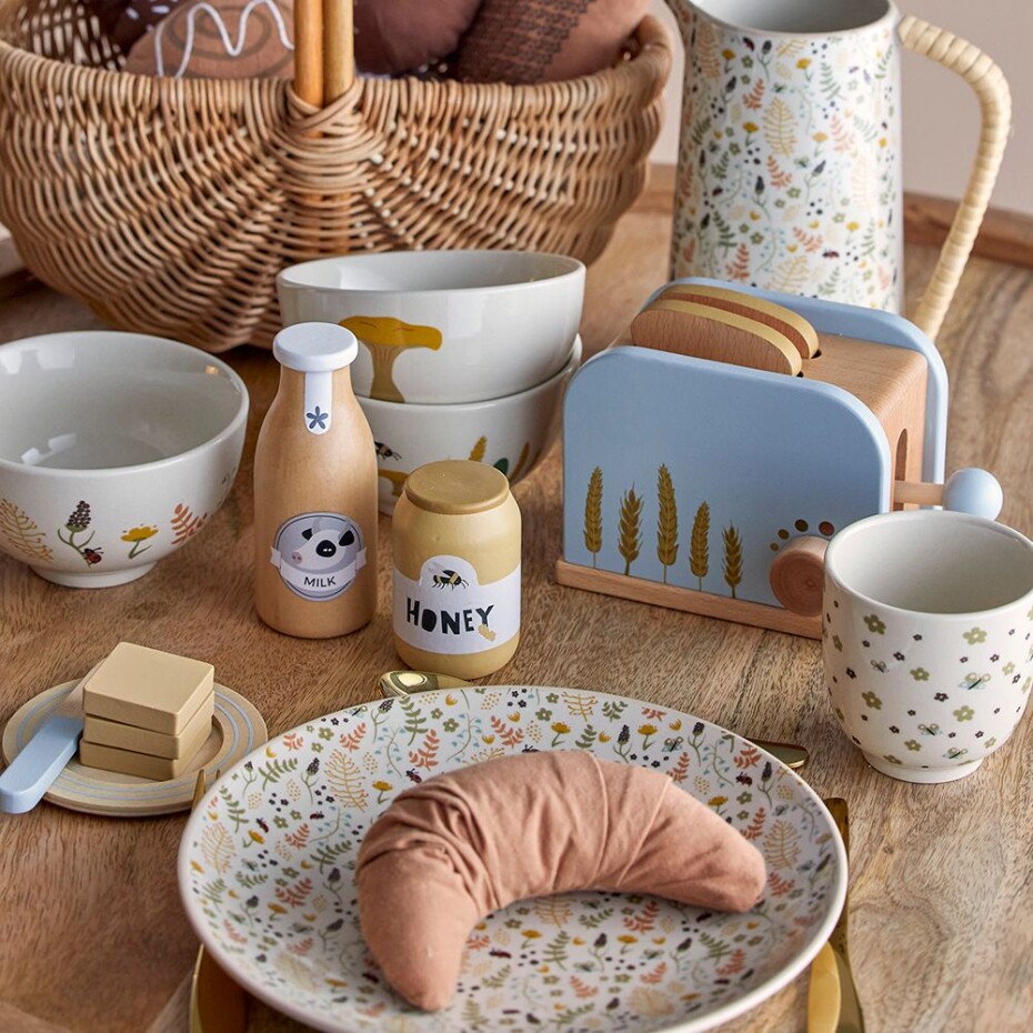 Hrací set toastovač ADDA, sada 7 ks, modrá, dřevo, Bloomingville - main (1)