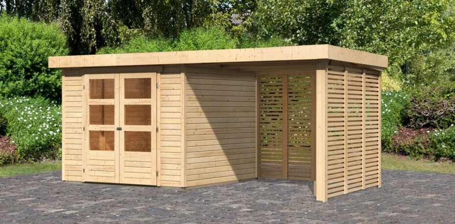 Dřevěný domek KARIBU ASKOLA 3,5 + přístavek 240 cm včetně zadní a boční stěny (9147) natur LG3248 - main (2)