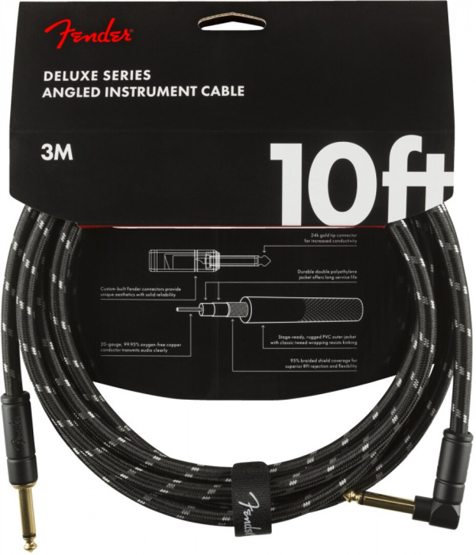 Fender Deluxe Series 10 Instrument Cable Angled Black Tweed - main (0)