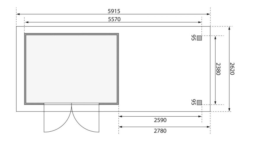 Dřevěný domek KARIBU ASKOLA 5 + přístavek 280 cm včetně zadní stěny (9161) šedý LG3281 - main (3)