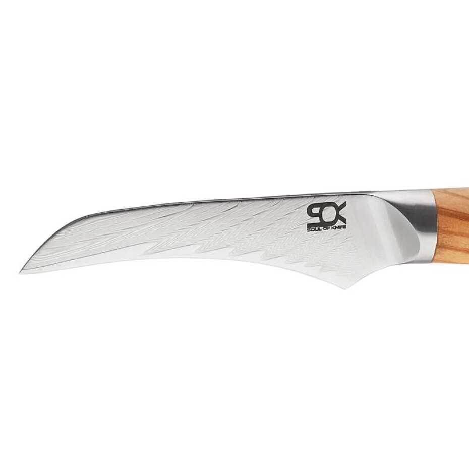 Okrajovací nůž SOK OLIVE SUNSHINE DAMASCUS 8 cm, Dellinger - main (2)