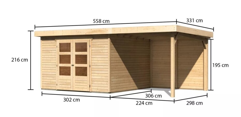Dřevěný domek KARIBU ASKOLA 6 + přístavek 240 cm včetně zadní stěny (23503) natur LG3285 - main (1)