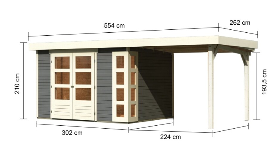 Dřevěný domek KARIBU KERKO 5 + přístavek 240 cm (9194) šedý LG2984 - main (1)