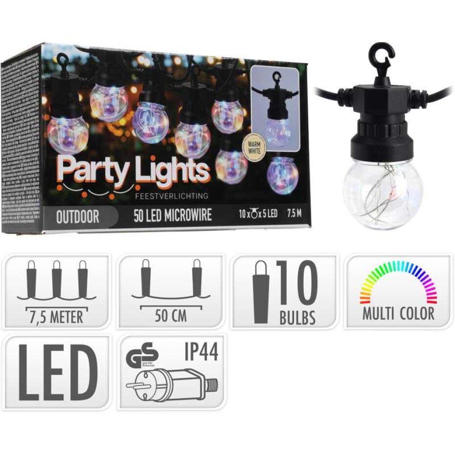 PROGARDEN Světelný řetěz LED PARTY 10 žárovek 7,5m barevná KO-LE2100100 - main (0)