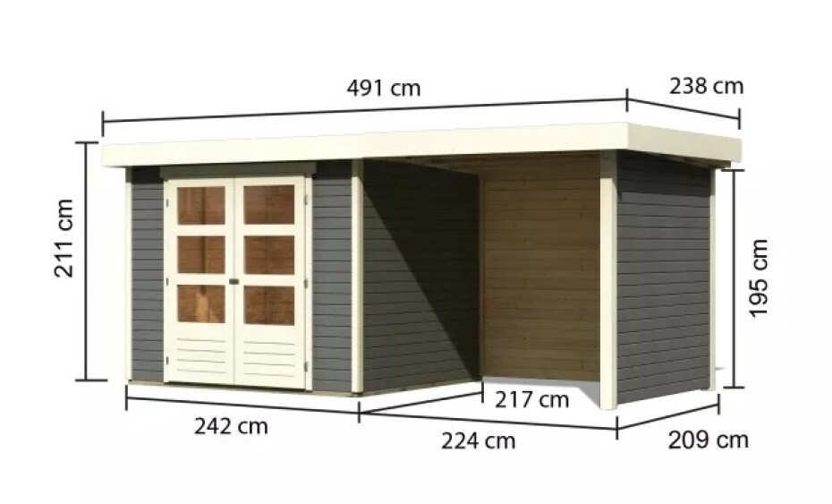 Dřevěný domek KARIBU ASKOLA 3 + přístavek 240 cm včetně zadní a boční stěny (82923) šedý LG3235 - main (1)
