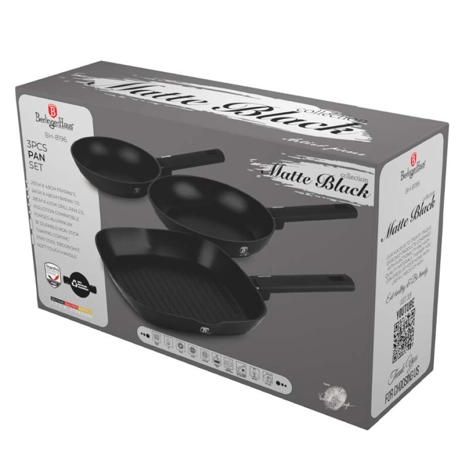 BERLINGERHAUS Sada pánví s titanovým povrchem 3 ks Matte Black Collection BH-8196 - main (1)