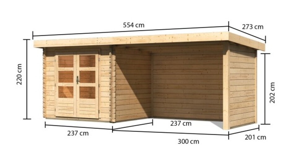 Dřevěný domek KARIBU BASTRUP 2 + přístavek 300 cm včetně zadní a boční stěny (91531) natur LG2945 - main (1)