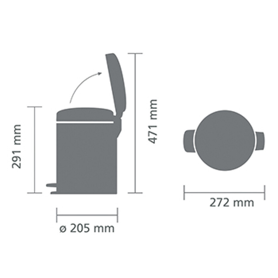 Pedálový odpadkový koš NEWICON 5 l, minerální šedá, Brabantia - main (2)