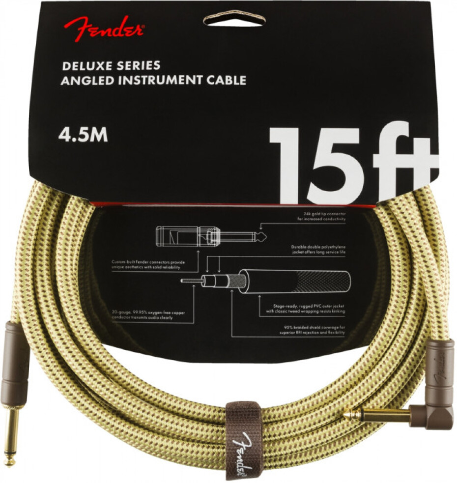 Fender Deluxe Series 15 Instrument Cable Angled Tweed - main (0)