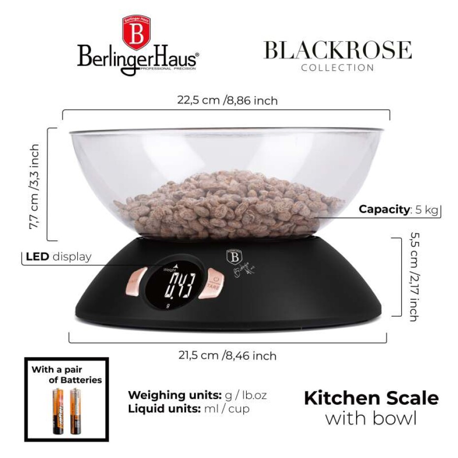 BERLINGERHAUS Váha kuchyňská s miskou Black Rose Collection BH-9620 - main (2)
