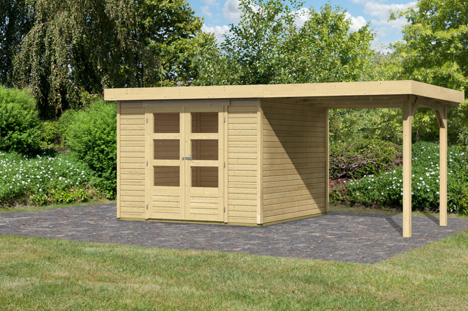 Dřevěný domek KARIBU ASKOLA 3 + přístavek 240 cm (73246) natur LG1764 - main (2)