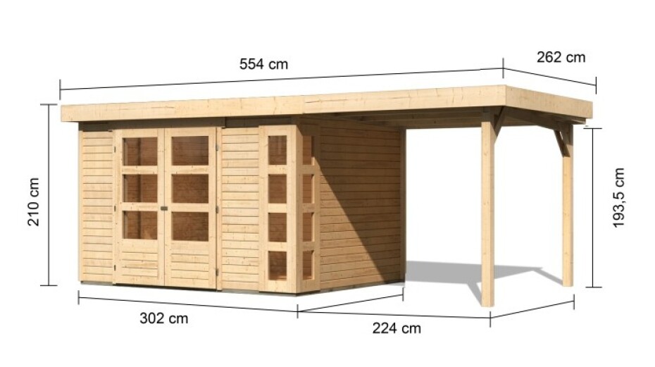 Dřevěný domek KARIBU KERKO 5 + přístavek 240 cm (9193) natur LG2983 - main (1)