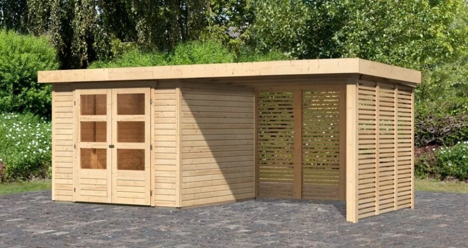 Dřevěný domek KARIBU ASKOLA 3,5 + přístavek 280 cm včetně zadní a boční stěny (9152) natur LG3254 - main (2)