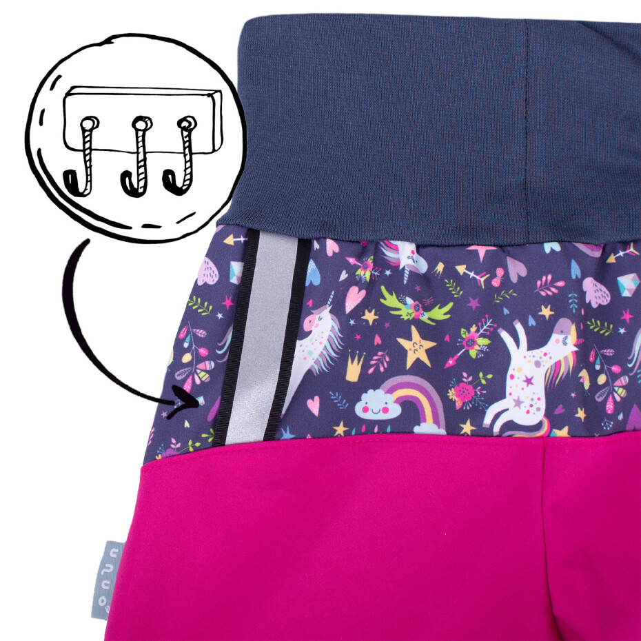 Dívčí softshellové kalhoty bez zateplení - Unuo Jednorožci, růžová Barva: Růžová, Velikost: 98-104 - main (3)
