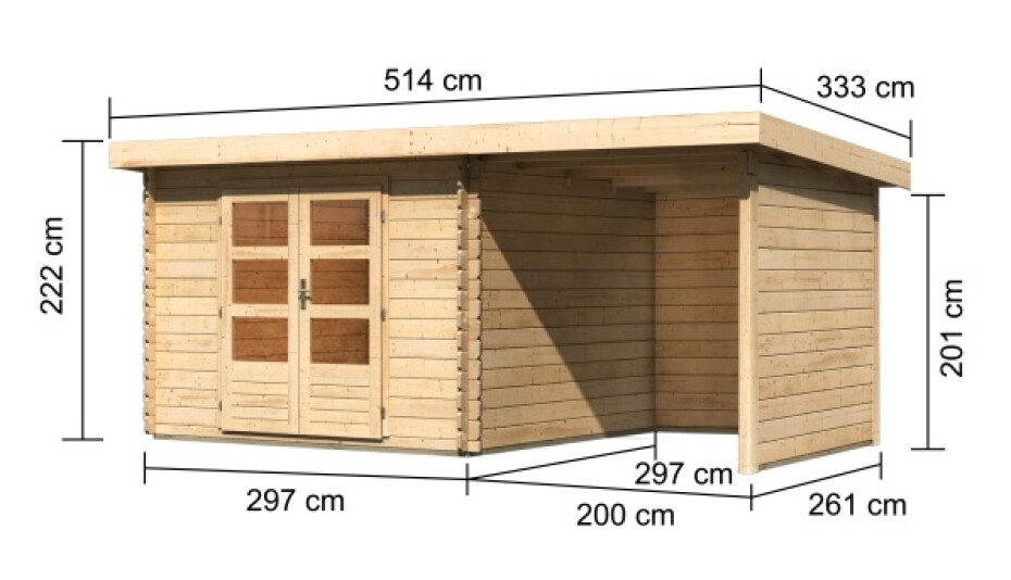 Dřevěný domek KARIBU BASTRUP 5 + přístavek 200 cm včetně zadní a boční stěny (73994) natur LG3018 - main (1)