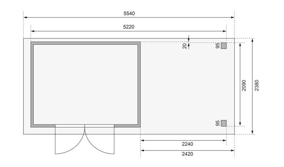 Dřevěný domek KARIBU ASKOLA 4 + přístavek 240 cm včetně zadní a boční stěny (77732) natur LG3261 - main (3)