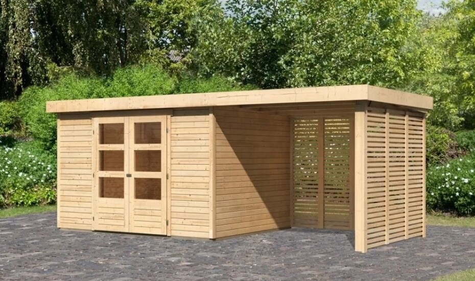Dřevěný domek KARIBU ASKOLA 5 + přístavek 240 cm včetně zadní a boční stěny (9158) natur LG3279 - main (2)