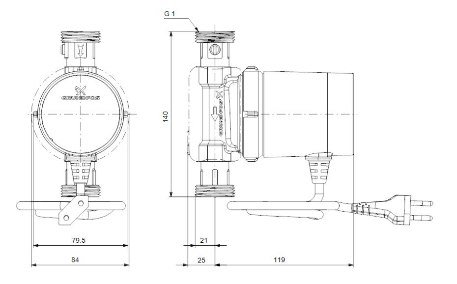 Grundfos COMFORT 15-14 BX T, 230V, 140mm, G1" 93094846 - main (2)
