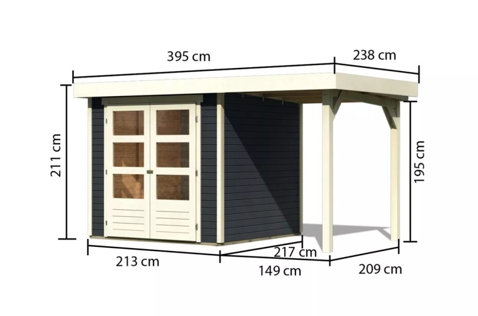 Dřevěný domek KARIBU ASKOLA 2 + přístavek 150 cm (38653) antracit LG3207 - main (1)