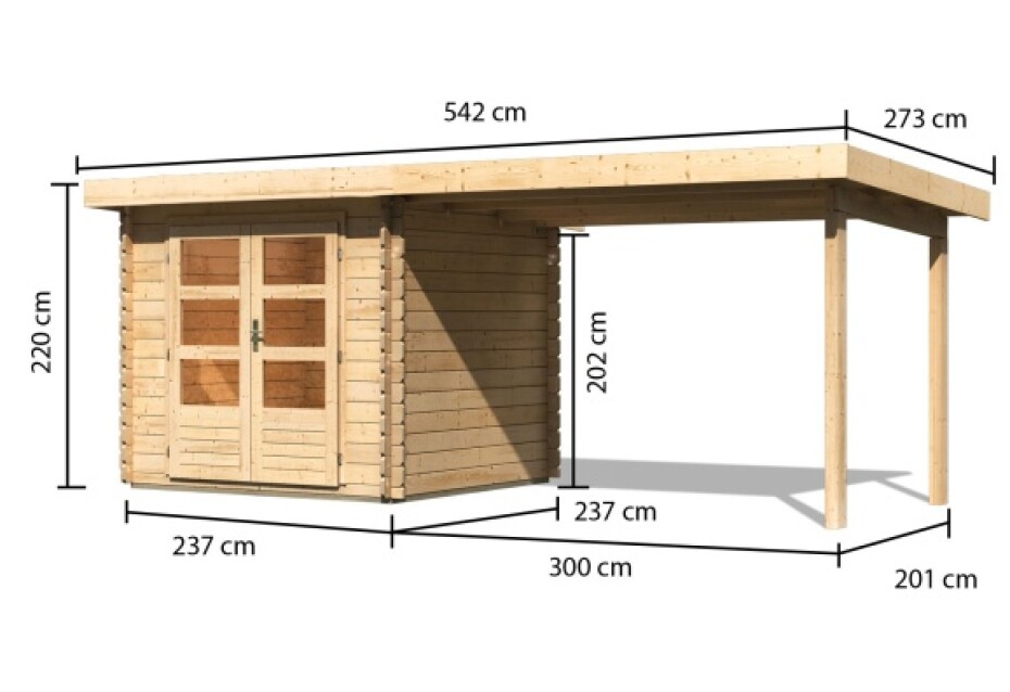 Dřevěný domek KARIBU BASTRUP 2 + přístavek 300 cm (91530) natur LG2807 - main (1)