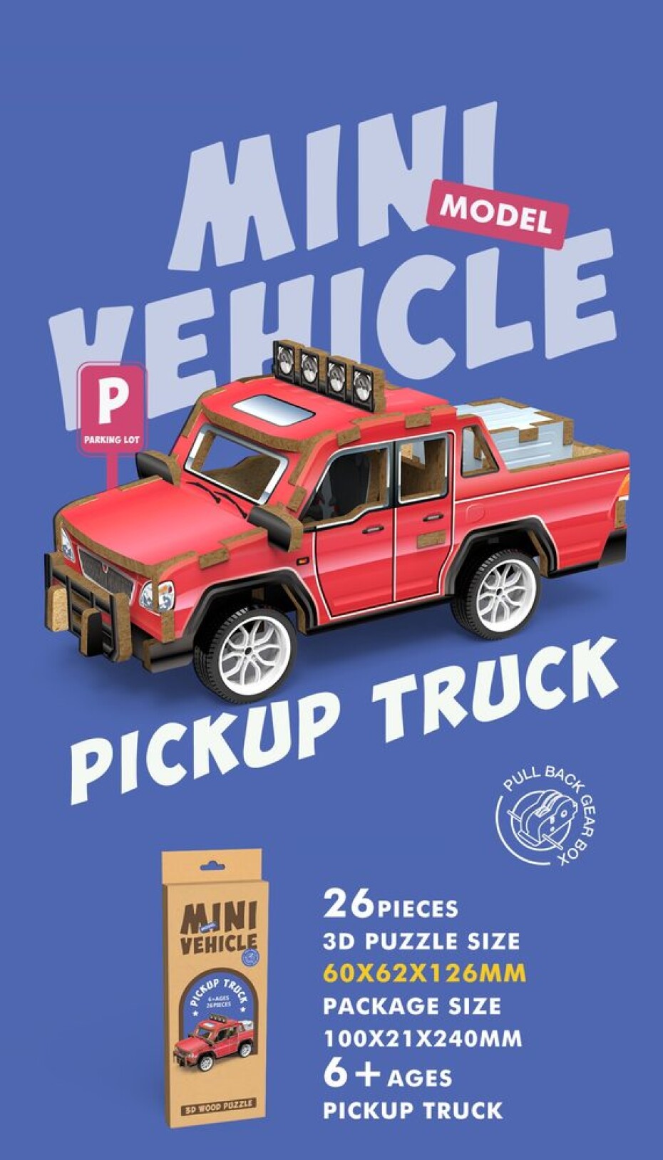 3D puzzle dřevěné - Pickup 13 cm, Wiky kreativita, W035433 - main (1)