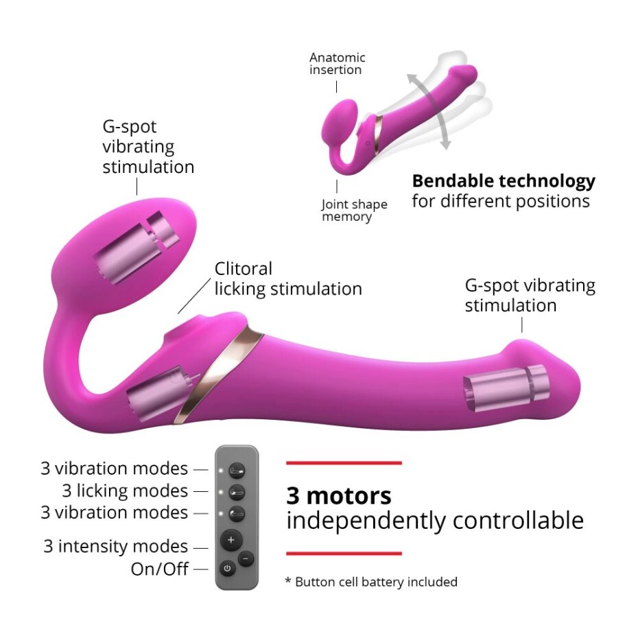 Strap-on-me Multi Orgasm Strap-On Vibrator with Licking Stimulator Pink S - main (3)