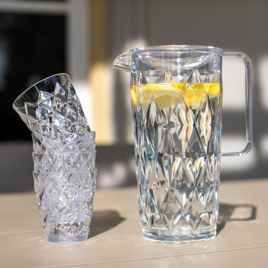 Plastová sklenice CRYSTAL 250 ml, 1,6 l, sada 5 ks, se džbánem, křišťálově čirá, Koziol - main (2)