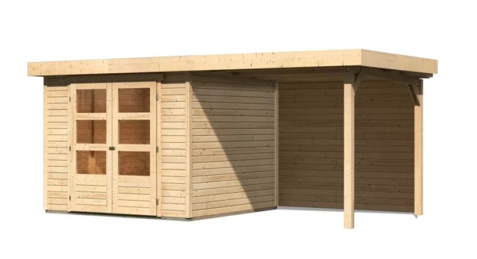 Dřevěný domek KARIBU ASKOLA 3,5 + přístavek 240 cm včetně zadní stěny (9176) natur LG3243 - main (0)