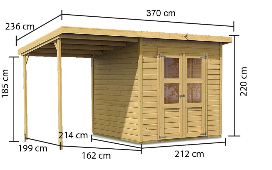 Dřevěný domek KARIBU MERSEBURG 4 + přístavek 166 cm (68765) natur LG1751 - main (1)