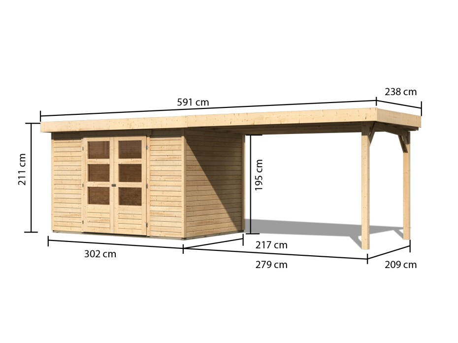 Dřevěný domek KARIBU ASKOLA 4 + přístavek 280 cm (77733) natur LG1770 - main (1)