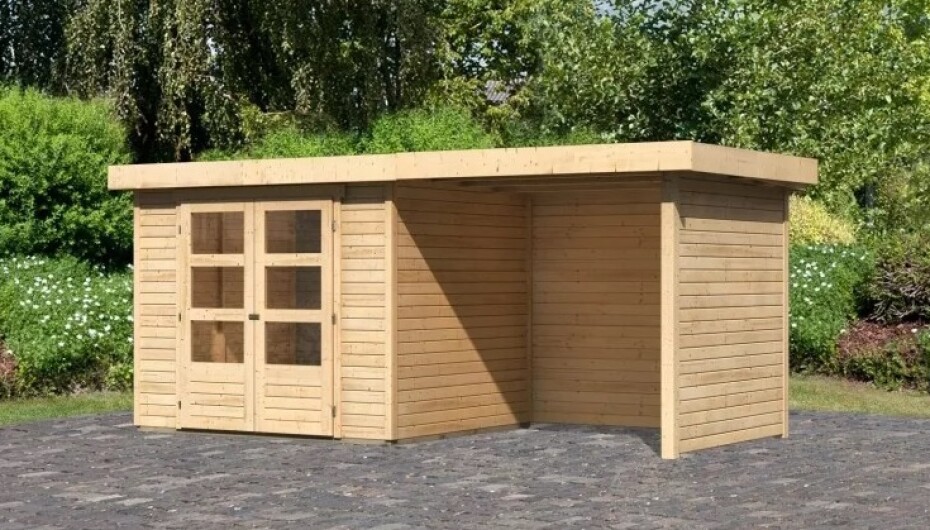 Dřevěný domek KARIBU ASKOLA 3 + přístavek 240 cm včetně zadní a boční stěny (77725) natur LG3234 - main (2)